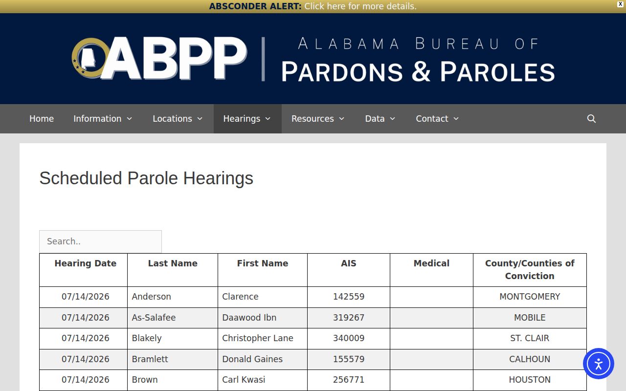 Blount County parole hearing calendar for post-release supervision