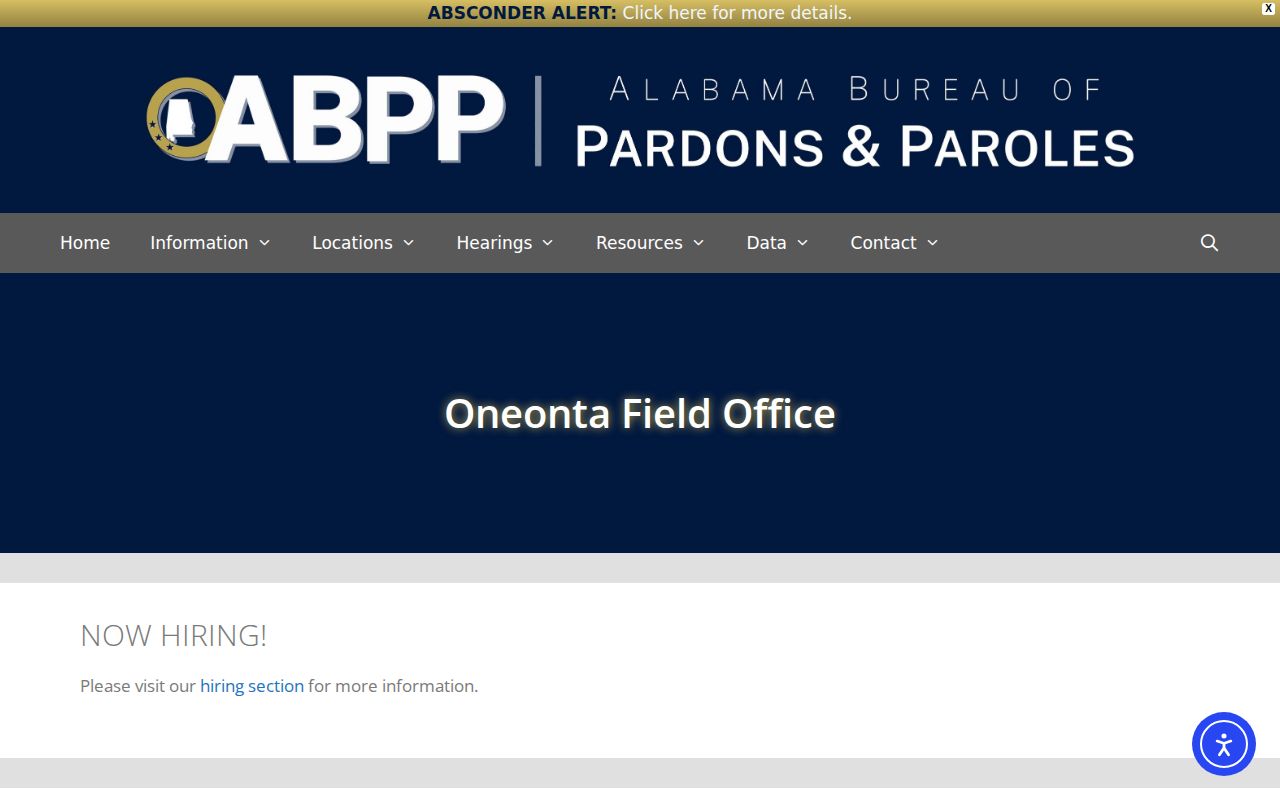 Blount County post-release supervision ABPP Oneonta Field Office
