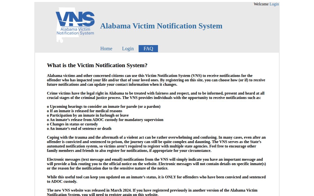 Blount County release date lookup Alabama VNS release date fields
