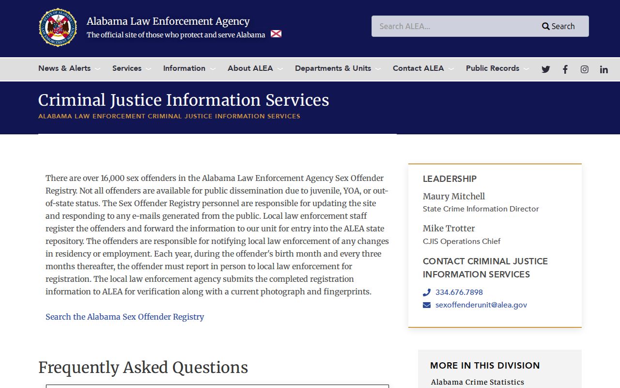 ALEA registry source for Blount County released inmate mugshot channel limits